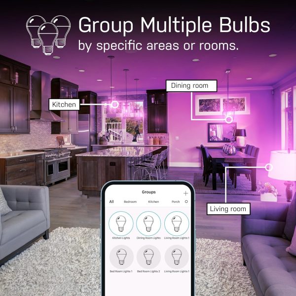 Feit Electric Smart Light Bulbs with RGB Color Changing and Tunable White, 2.4Ghz WiFi Light Bulbs, No Hub Needed, Works with Alexa and Google, Dimmable 60 Watt = LED 9W, OM60/RGBW/CA/AG/3, 3 Pack - Image 9